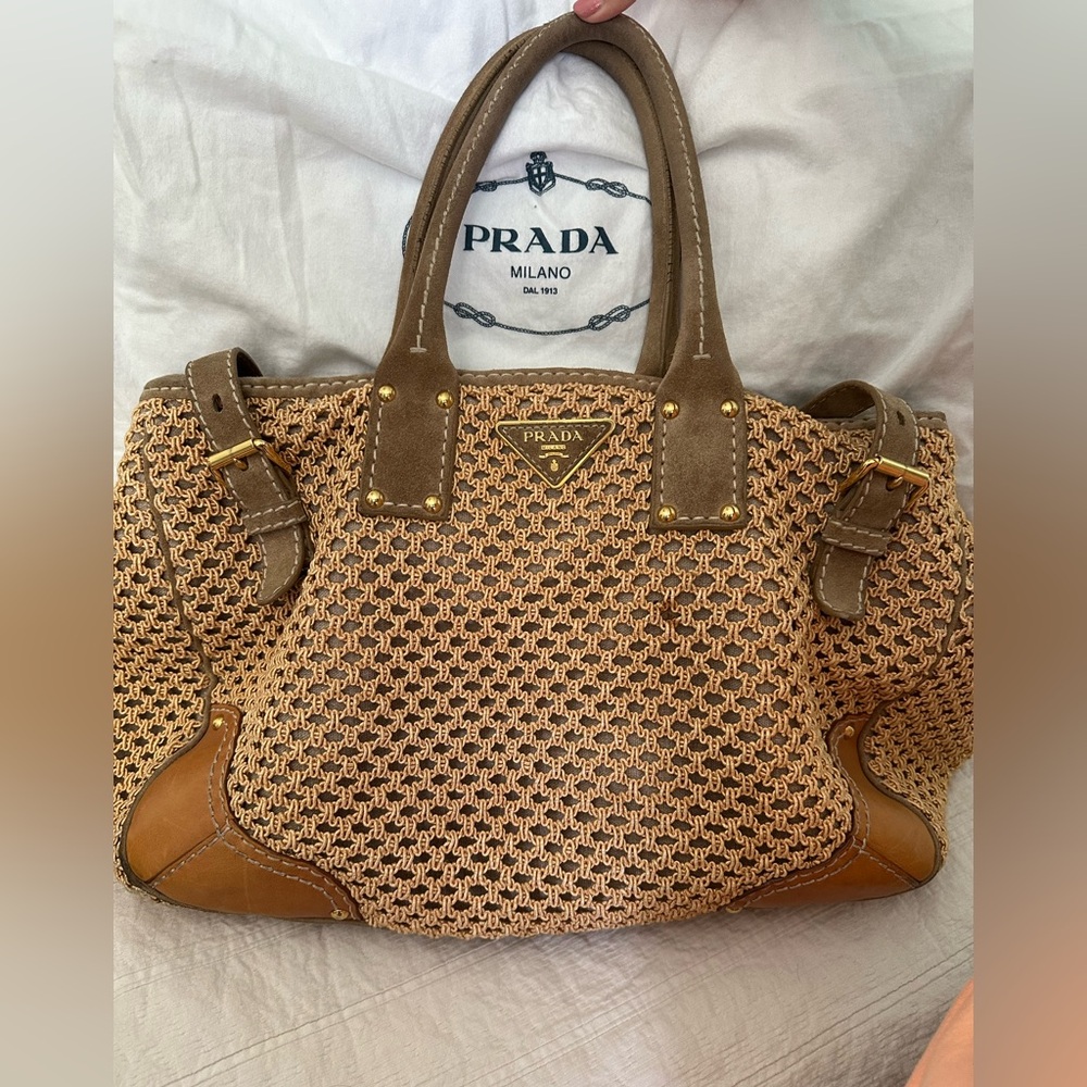 Authentic Prada Crochet and Canvas Bag